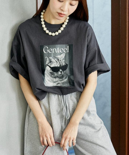 "Genteel"貓 動物印花T恤
