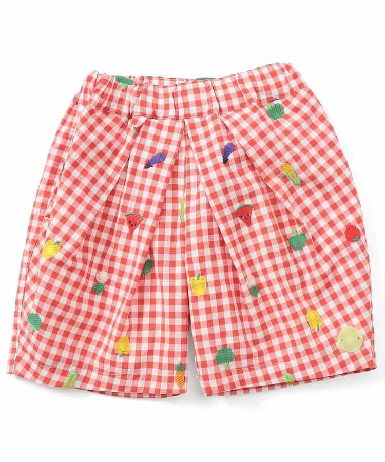 水果和蔬菜刺繡格子褲 5分褲