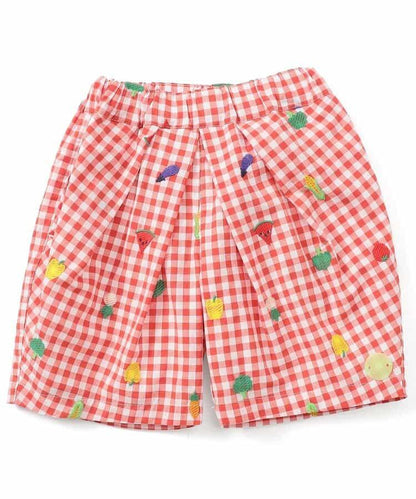 水果和蔬菜刺繡格子褲 5分褲