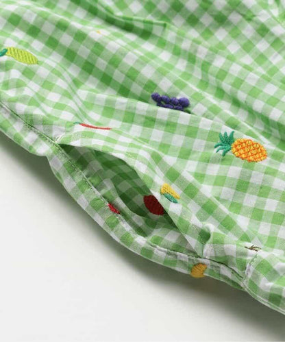 水果和蔬菜刺繡格子褲 5分褲