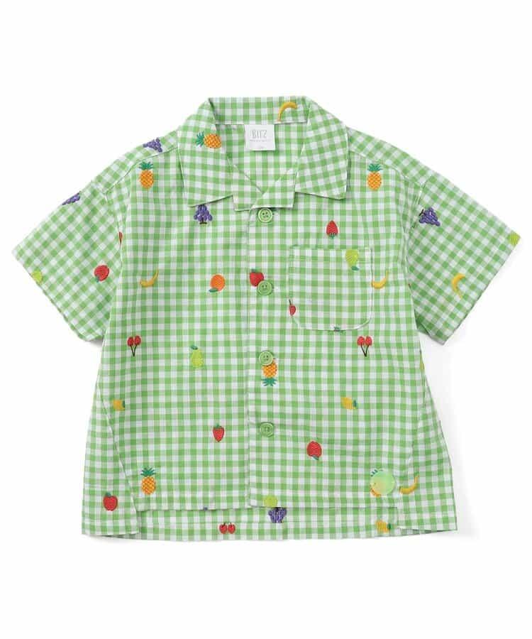 水果和蔬菜刺繡格子襯衫