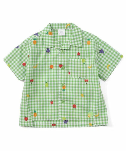 水果和蔬菜刺繡格子襯衫