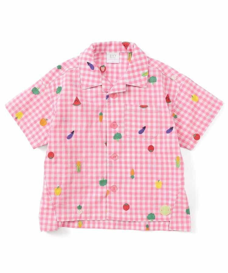 水果和蔬菜刺繡格子襯衫