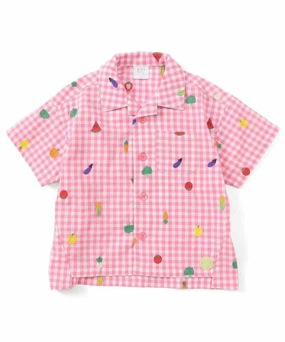 水果和蔬菜刺繡格子襯衫
