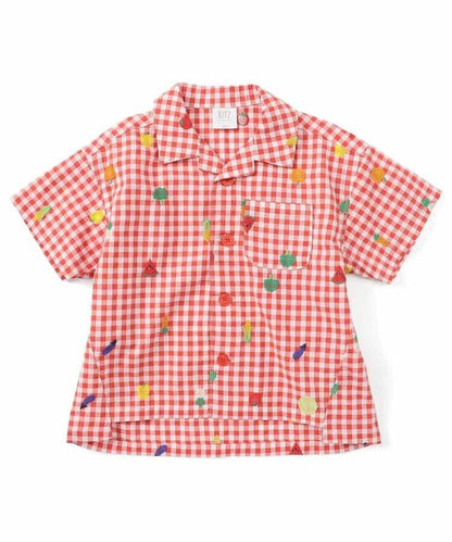 水果和蔬菜刺繡格子襯衫