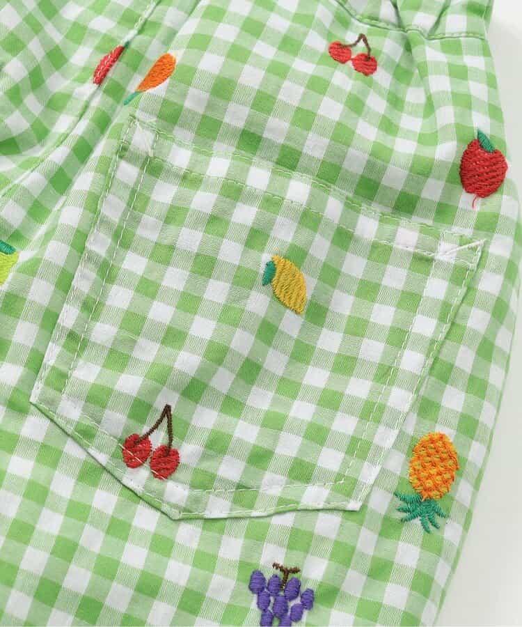 水果和蔬菜刺繡格子褲 5分褲