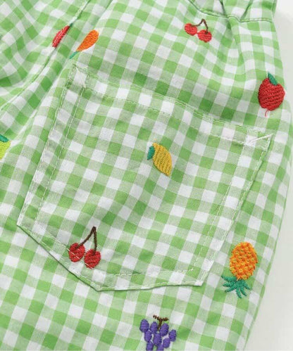 水果和蔬菜刺繡格子褲 5分褲