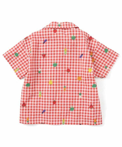 水果和蔬菜刺繡格子襯衫