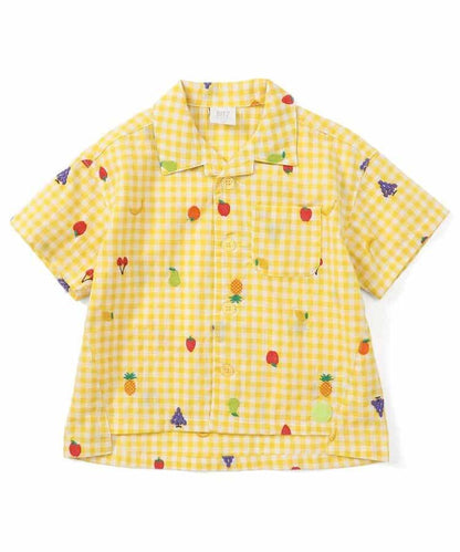 水果和蔬菜刺繡格子襯衫