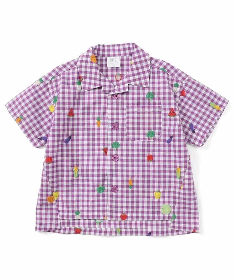 水果和蔬菜刺繡格子襯衫