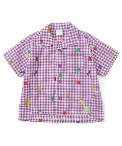 水果和蔬菜刺繡格子襯衫