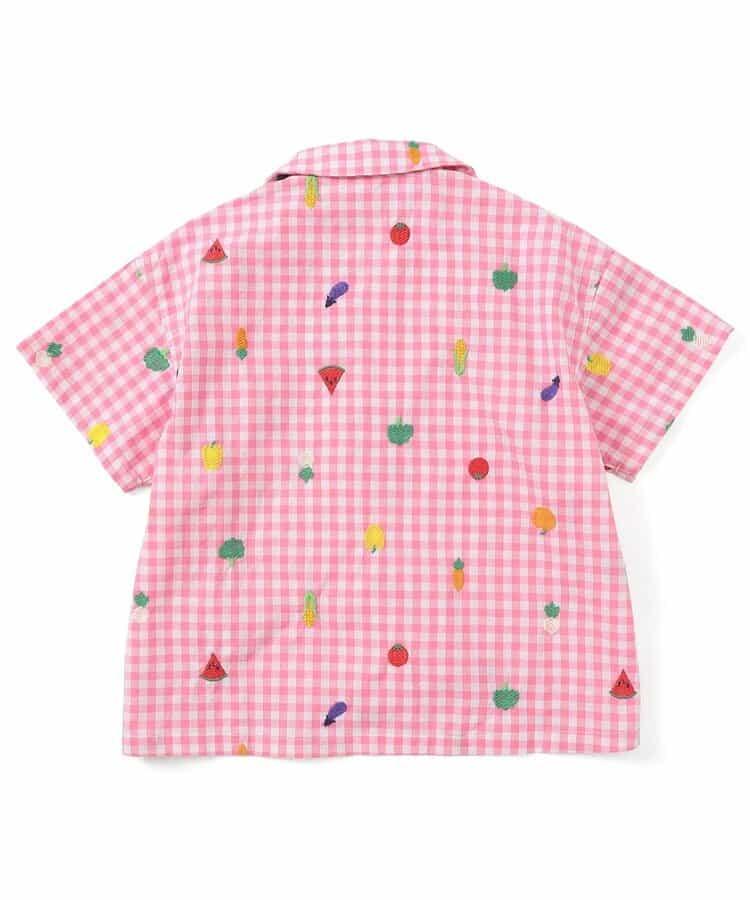 水果和蔬菜刺繡格子襯衫