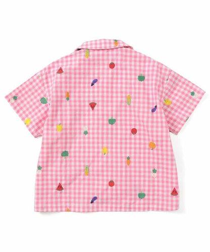 水果和蔬菜刺繡格子襯衫