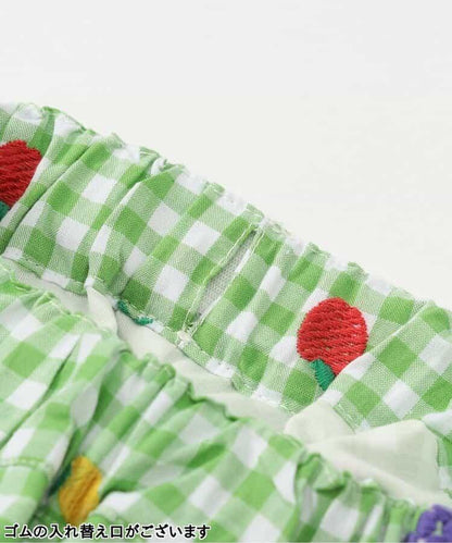 水果和蔬菜刺繡格子褲 5分褲