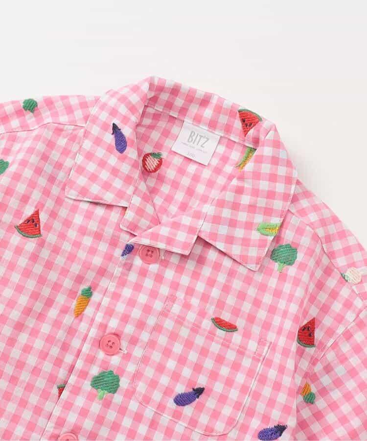 水果和蔬菜刺繡格子襯衫