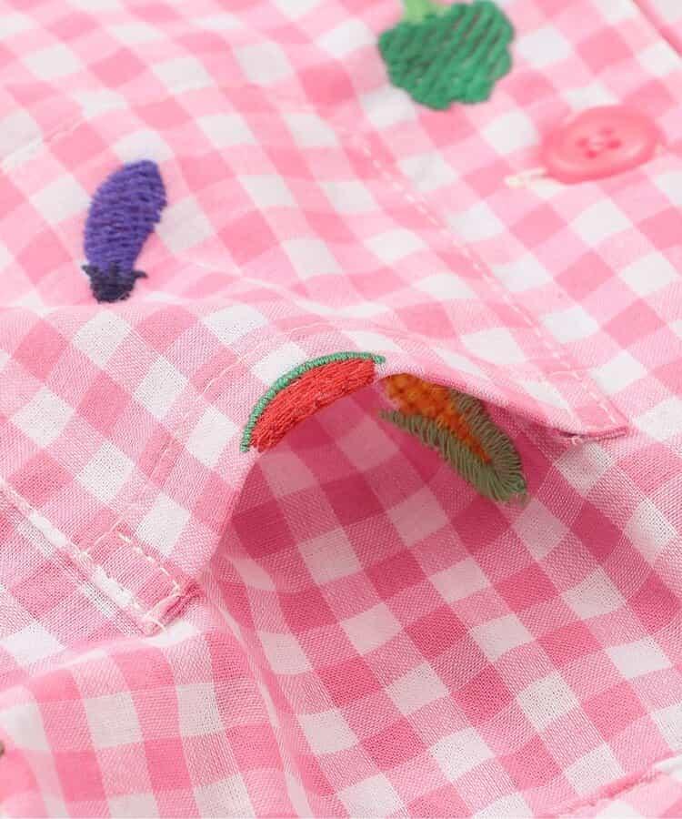 水果和蔬菜刺繡格子襯衫