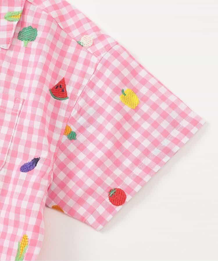 水果和蔬菜刺繡格子襯衫