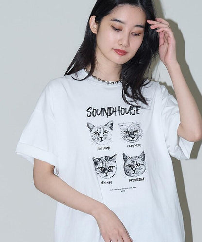 "SOUNDHOUSE" 4只貓 動物印花T恤
