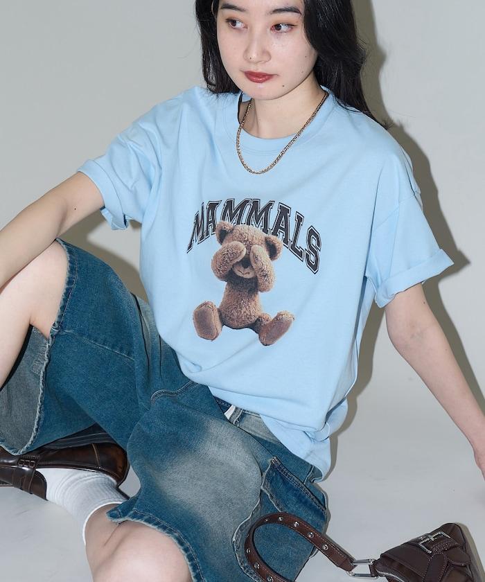 大學風熊動物印花T恤
