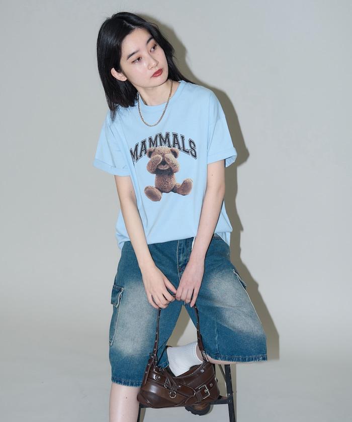 大學風熊動物印花T恤