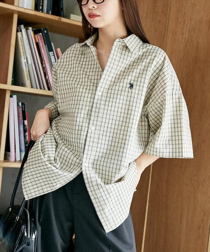 聯名 一點刺繡格子短袖襯衫