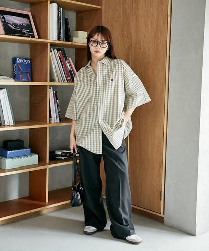 聯名 一點刺繡格子短袖襯衫