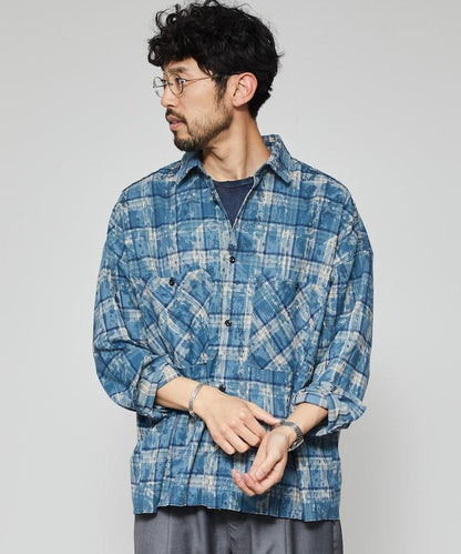 破洞格子襯衫