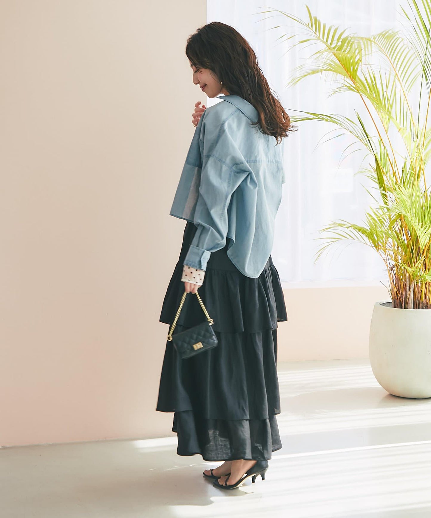 亞麻打褶裙