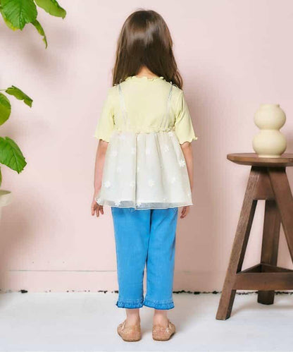 花朵刺繡拼接蕾絲上衣