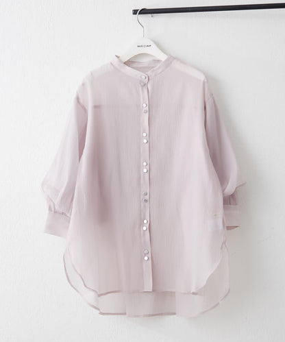 6色系、立領泡泡袖透視蕾絲襯衫