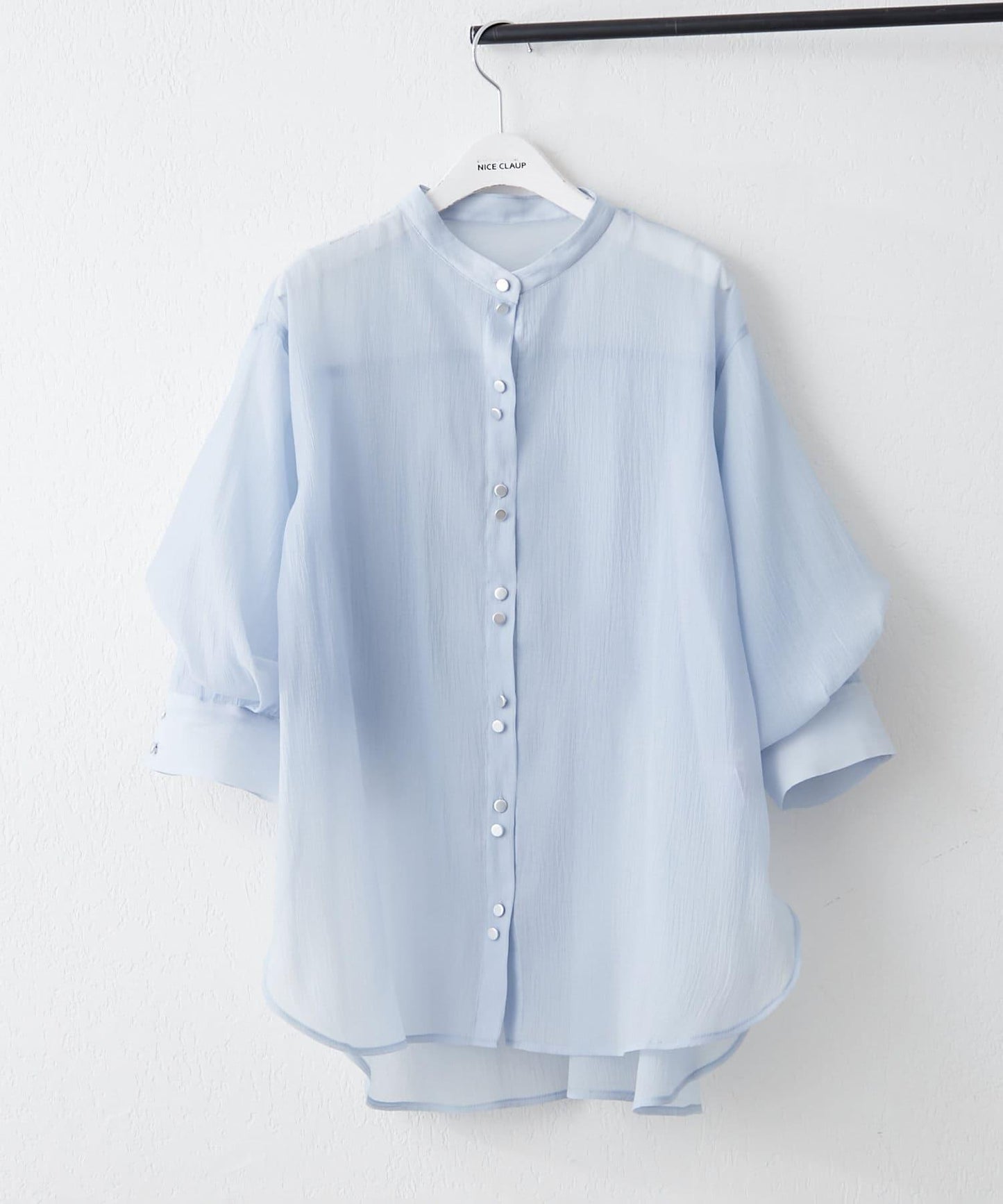 6色系、立領泡泡袖透視蕾絲襯衫