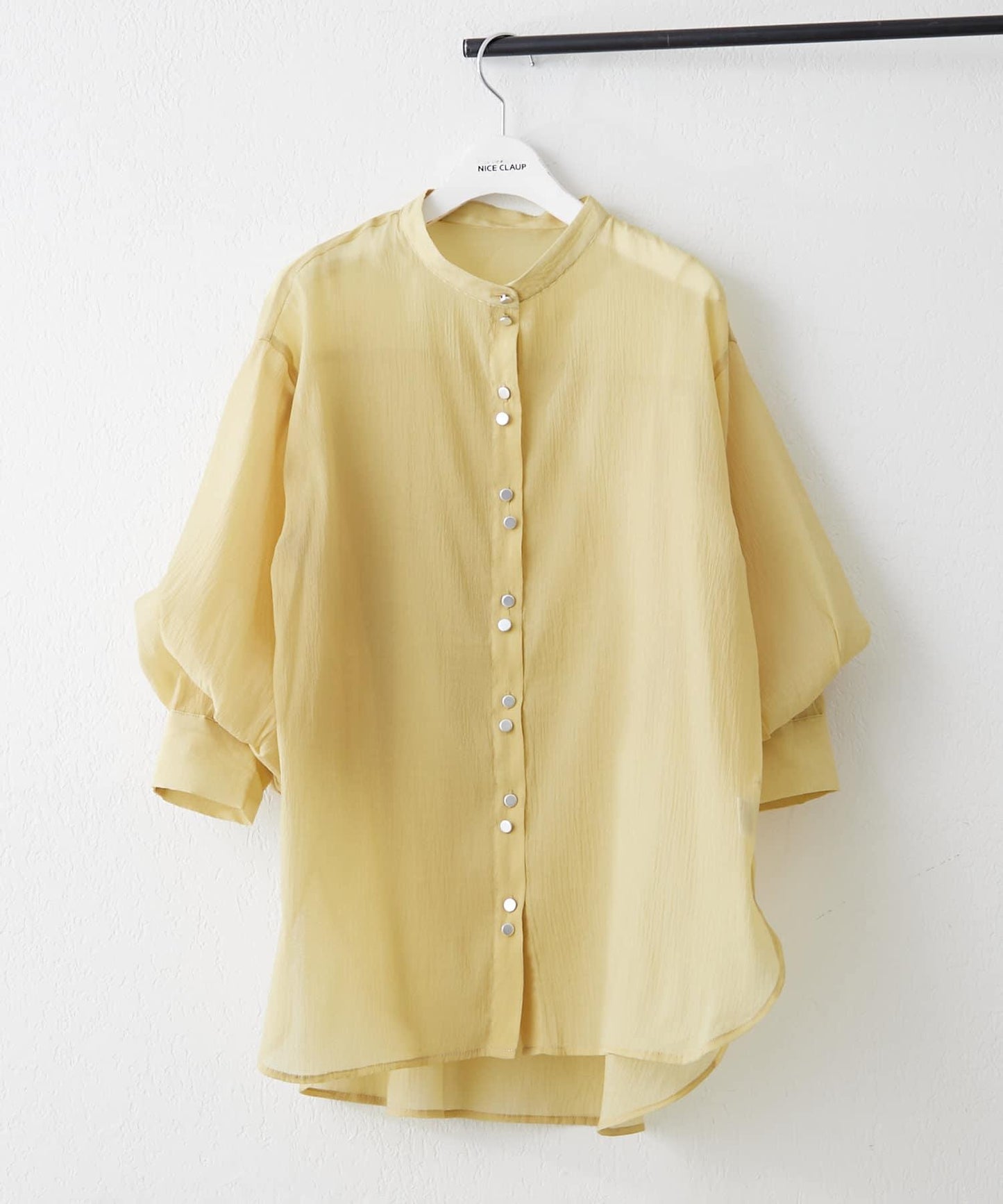 6色系、立領泡泡袖透視蕾絲襯衫