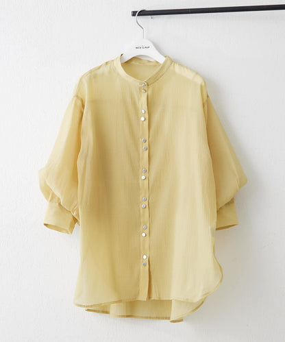 6色系、立領泡泡袖透視蕾絲襯衫