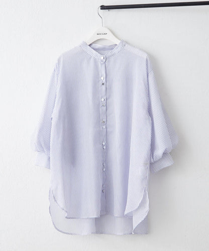 6色系、立領泡泡袖透視蕾絲襯衫