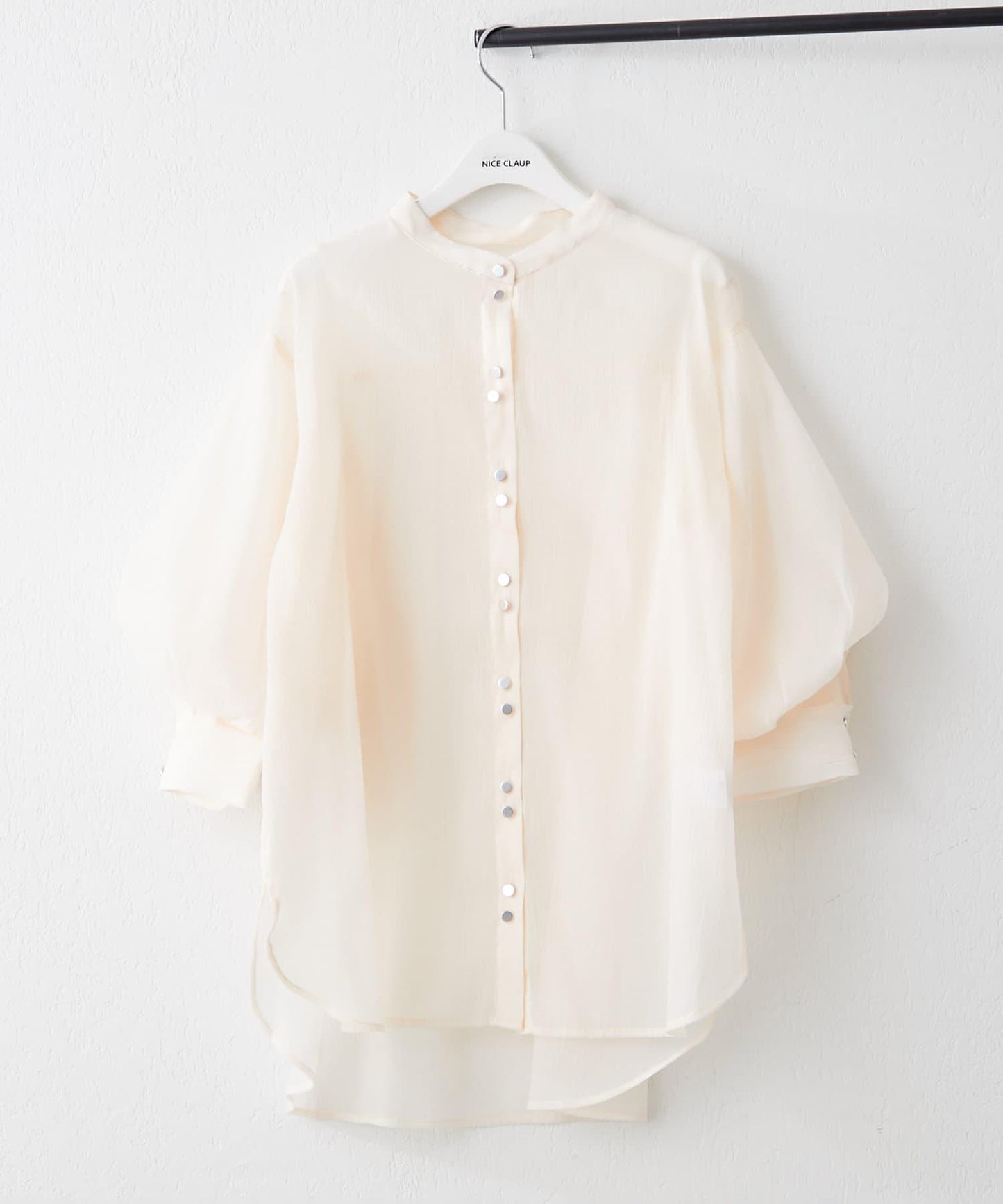 6色系、立領泡泡袖透視蕾絲襯衫