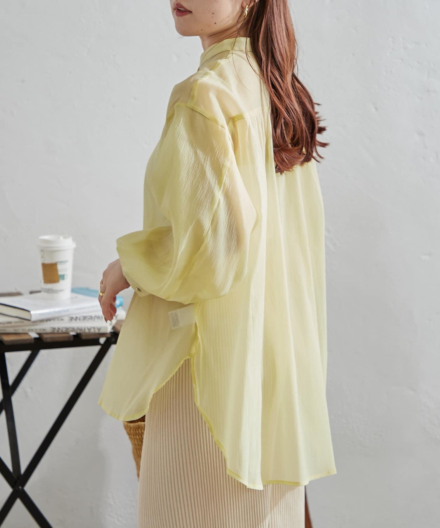 6色系、立領泡泡袖透視蕾絲襯衫