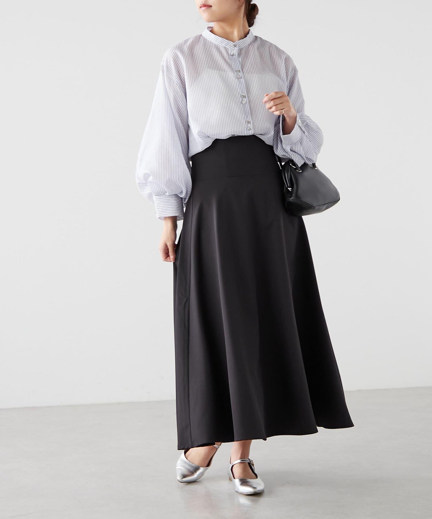 6色系、立領泡泡袖透視蕾絲襯衫