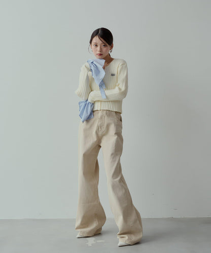 【3尺碼展開】口袋刺繡中腰直筒寬鬆牛仔褲