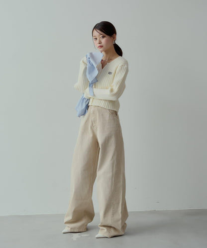 【3尺碼展開】口袋刺繡中腰直筒寬鬆牛仔褲