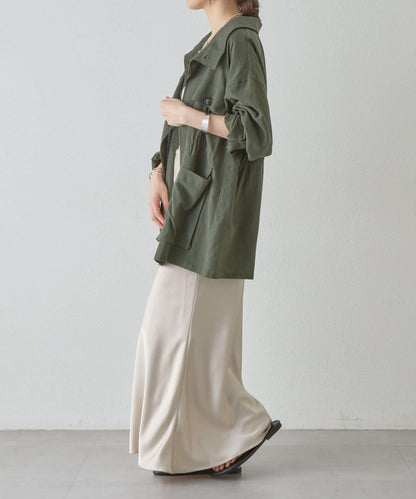 《潮流單品》《亞麻材質》軍事風亞麻襯衫夾克