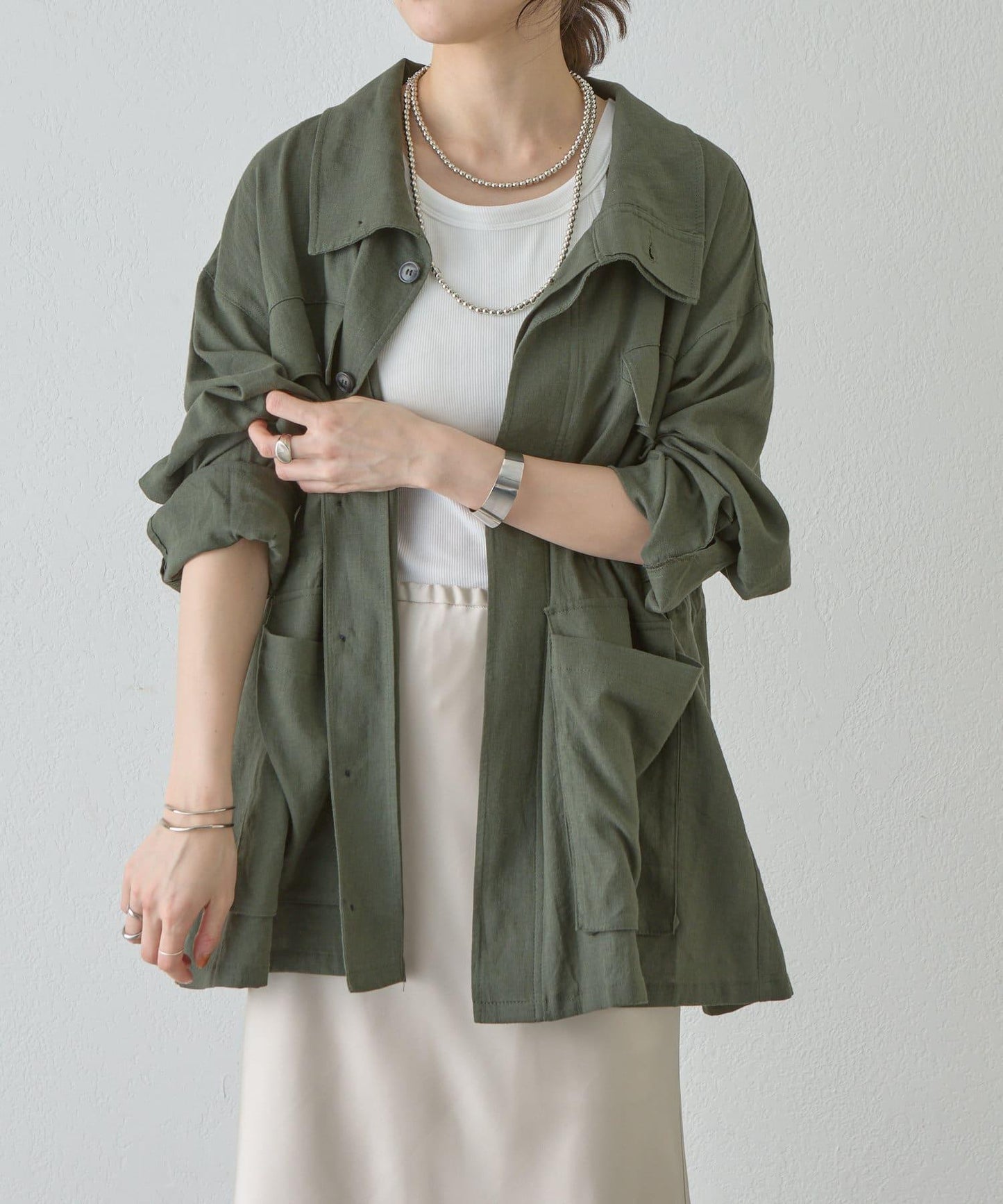 《潮流單品》《亞麻材質》軍事風亞麻襯衫夾克