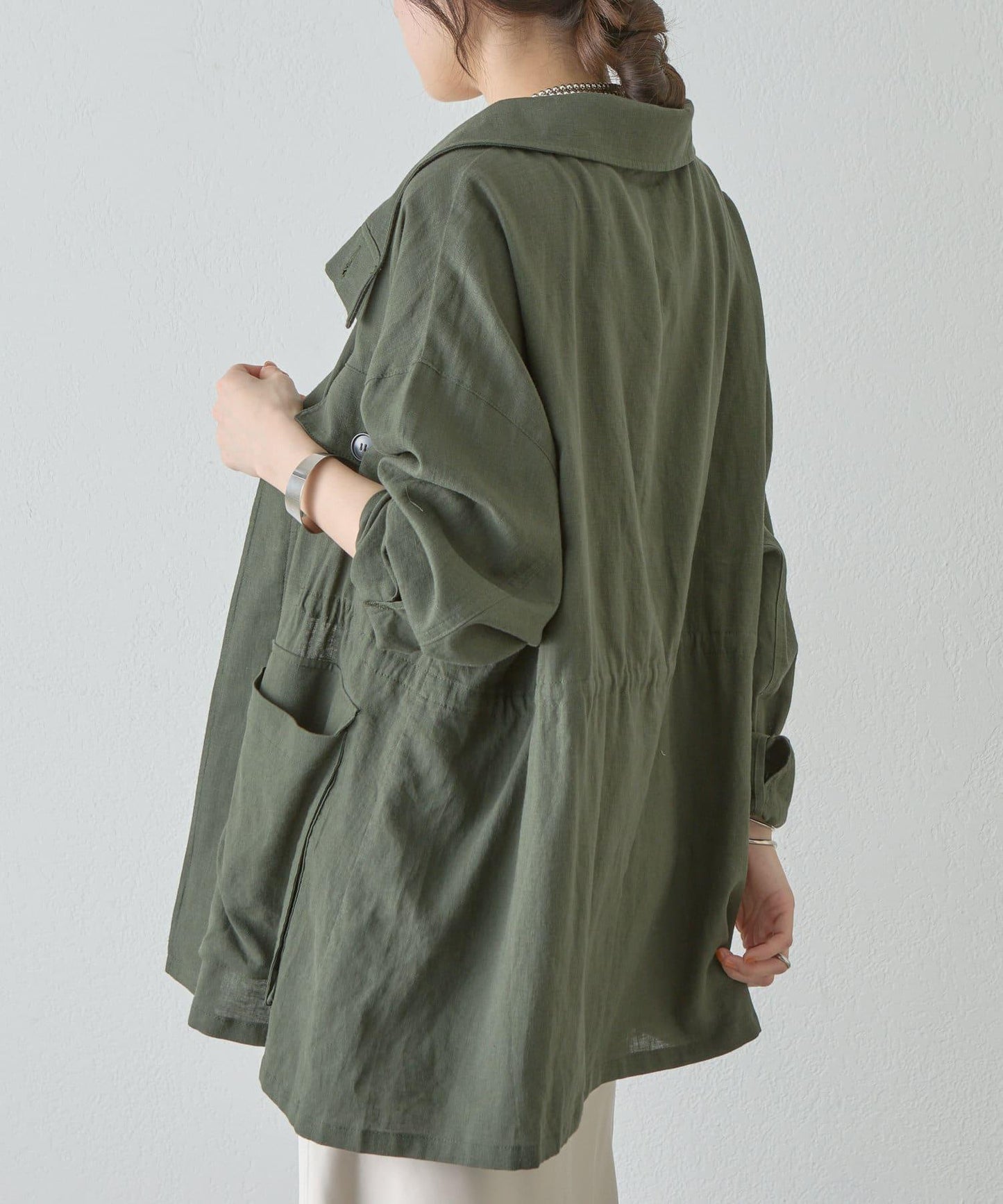 《潮流單品》《亞麻材質》軍事風亞麻襯衫夾克