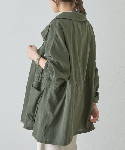 《潮流單品》《亞麻材質》軍事風亞麻襯衫夾克
