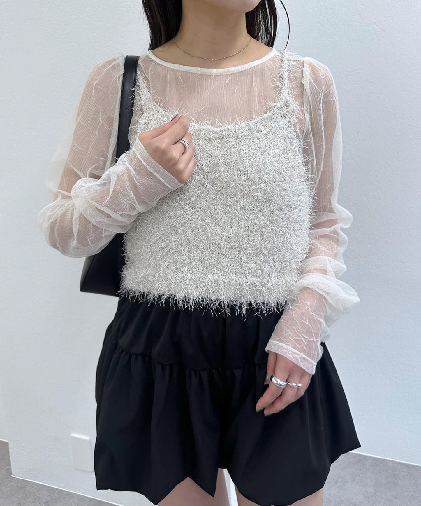 閃亮蕾絲套裝 柳葉領襯衫