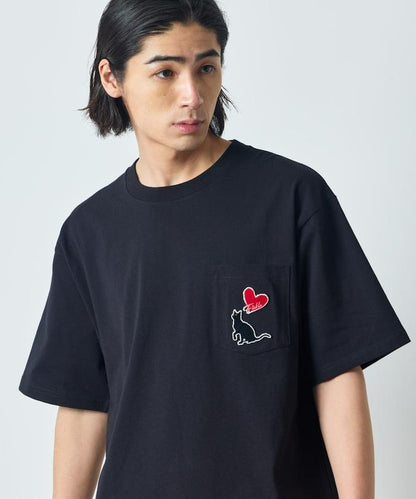 大尺寸 印花裝飾 圓領 帶口袋T恤