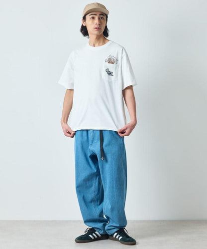 大尺寸 印花裝飾 圓領 帶口袋T恤