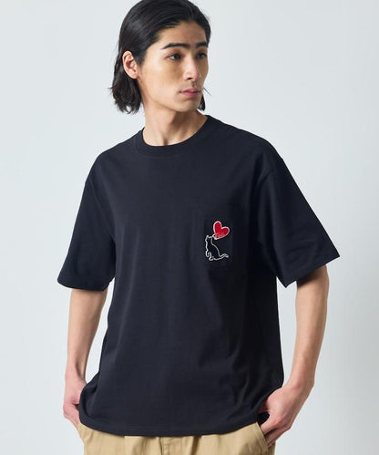 大尺寸 印花裝飾 圓領 帶口袋T恤