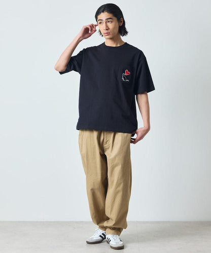 大尺寸 印花裝飾 圓領 帶口袋T恤