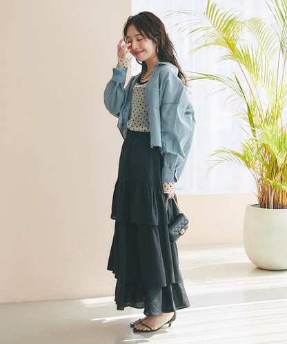 亞麻打褶裙