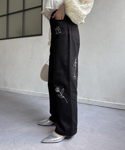 繪畫刺繡寬鬆褲